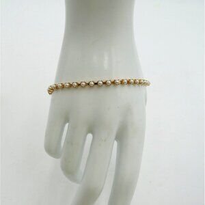 Gold Tone Imitation Pearl Tennis‎ Bracelet Womens Foldover Clasp